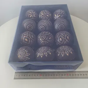 12 pcs vintage antique Christmas ball ornaments with gold embossed patterns for holiday decor.