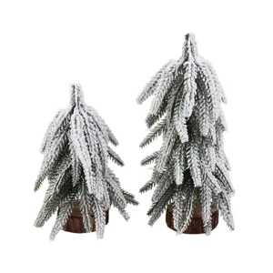 Mini frosted Christmas tree with wood base artificial snow cedar desktop decor main image