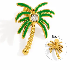 Pendentif de chaussure palmier doré accessoire bijoux DIY émail vert cristal clair