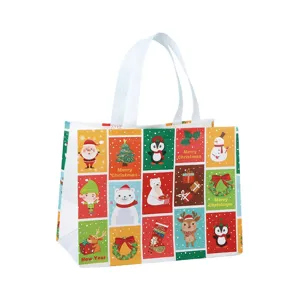 Sac de courses non tissé de Noël avec motifs de dessins animés, sac cadeau stratifié.