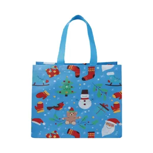 Sac cabas de shopping de Noël en non-tissé avec de jolis motifs festifs, sac cadeau durable.
