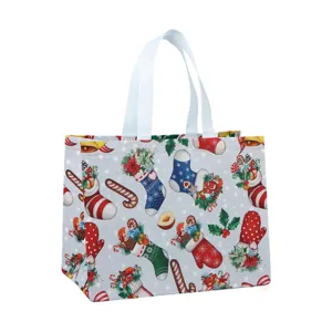 Sac cabas de shopping non tissé de Noël emballage cadeau festif avec poignées 1pc.