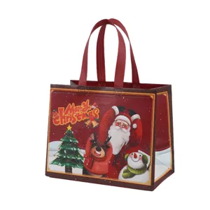 Sac cabas de Noël en intissé sac shopping cadeau avec motif père Noël et renne.