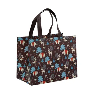 Sac de shopping de Noël en intissé, cabas cadeau laminé épais avec joli motif de renne.