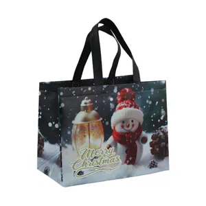Sac cabas non tissé de Noël avec motif bonhomme de neige pochette cadeau de fête