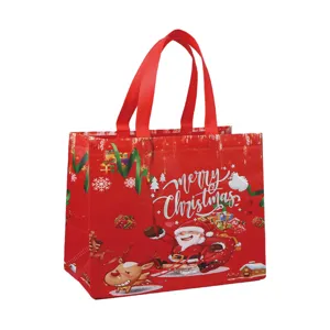 Sac cabas de Noël en intissé rouge emballage cadeau de vacances avec père Noël renne