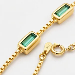 S925 Sterling Silber Smaragdschliff gruen Kristall Box Kette Halskette elegante Schmuck