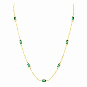Vergoldete S925 Sterling Silber Halskette mit grünen Edelsteinen für Damen eleganter Schmuck.