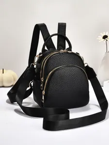 Damen schwarzer Leder Mini Rucksack stylish vielseitige Freizeit Schulter Reisetasche