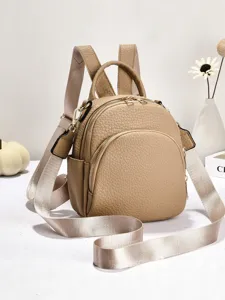Damen weiches Leder Mini Rucksack Freizeit Alltag Pendeln Reise Umhängetasche Beige