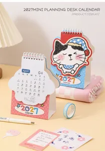 2027 Mini Desk Calendar Cute Cat Animal Planning Desktop Calendar Diary Schedule Planner