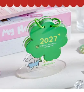 Acrylic 2027 desktop calendar clover shape cute sheep table decoration gift item daily planner