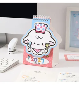 Mini 2027 desk calendar with cute sheep cartoon design, perfect for desktop decoration.