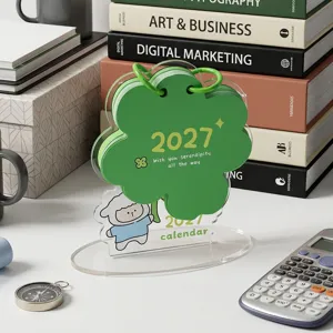 2027 cute clover acrylic desktop calendar with lovely sheep stand, ideal office table decoration.