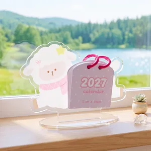 2027 cute sheep acrylic desk calendar, beautiful desktop decoration, creative memo calendar gift
