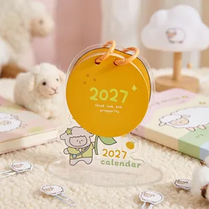 2027 cute acrylic desk calendar with cartoon sheep design, lovely desktop decoration and gift.