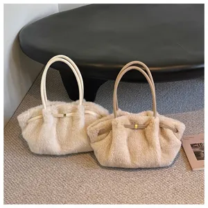 Comoda borsa a tracolla in peluche da donna, borsa tote in pelliccia sintetica autunno inverno.