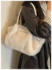 Donna inverno soffice peluche borsa a spalla ecopelliccia borsa tote sotto l'ascella