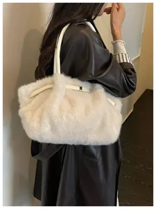 Borsa a tracolla in ecopelliccia soffice donna inverno shopper elegante borsa sotto braccio