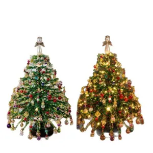 Kit de sapin de noël en perles DIY fait main avec ange, décoration de fête scintillante.
