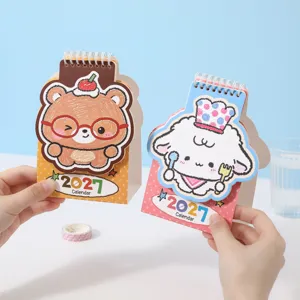 Mini 2027 desktop calendar cute animal cartoon monthly planner for home office table decor