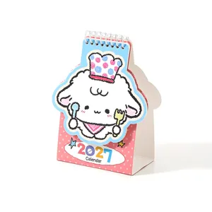 Cute 2027 mini desk calendar with cartoon sheep design, pink standing planner for office decor.