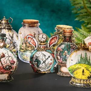 Pack d'autocollants rigides bouteille fantastique rétro, jolis matériaux de journal.