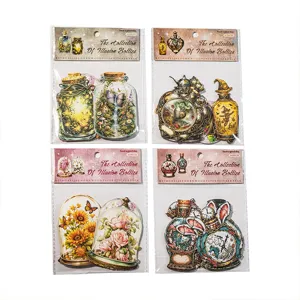 Set de Stickers Bouteilles Rétro Relief Vintage Journal Papeterie Matériel Déco 4Pcs