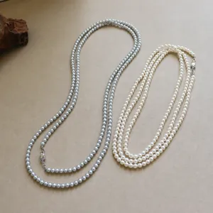 Long Collier de Perles Artificielles Boucle en Lingot de Laiton Élégant Collier Long de Style Vintage pour Femme Bijoux