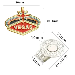 Set de marqueur de balle de golf et clip de chapeau en métal avec dimensions détaillées.