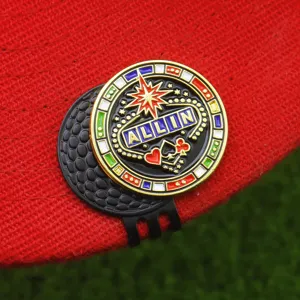 Clip de chapeau de golf magnétique en métal avec marqueur de balle poker émaillé élégant.