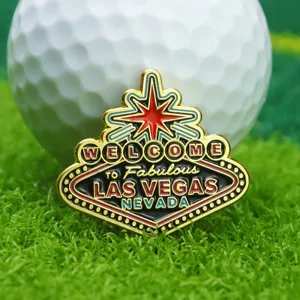 Marqueur de balle de golf en émail métallique avec design de panneau Las Vegas, accessoire.