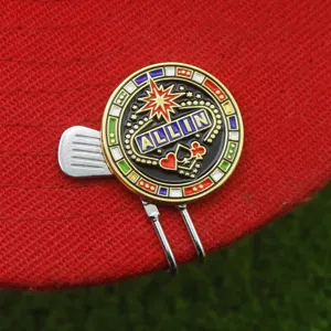Clip de chapeau de golf magnétique en métal avec marqueur poker émaillé, accessoire idéal.