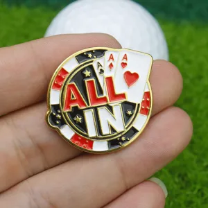 Clip de chapeau de marqueur de balle de golf en émail métallique avec design de poker.