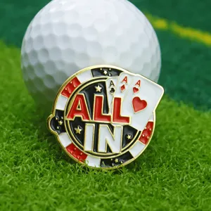Marqueur de balle de golf en émail métallique avec design de jeton de poker, durable.