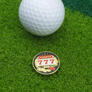 Marqueur de balle de golf en émail métallique design jackpot 777, accessoire pince chapeau.