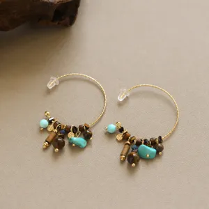 Boucles d'Oreilles Anneaux en Forme de C Perlées de Lapis-Lazuli avec Glands et Tige en Argent Sterling 925 Bijoux Exquis pour Femmes