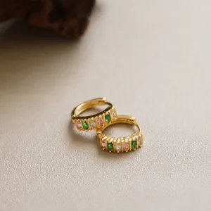 Elegant 18k gold plated hoop earrings featuring sparkling multi-color marquise zircon stones.