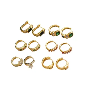 Gold plated multi-color zircon hoop earrings stylish fashion jewelry for women daily wear
