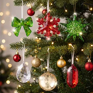Acrylic Christmas Tree Ornaments Bow Snowflake Star Waterdrop Hanging Decorations Clear Crystal Look Xmas Home Decor