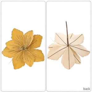 Gold glitter artificial fabric Christmas flower stem for holiday decoration party supply.