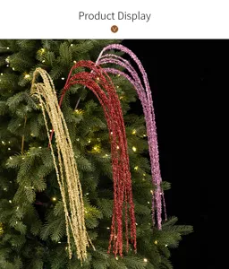 Décoration de branche suspendue à franges pailletées de Noël, longue pompon brillant fête.