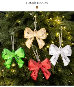 Christmas acrylic bow hanging ornaments, sparkling crystal tree decor, 4 colors pack