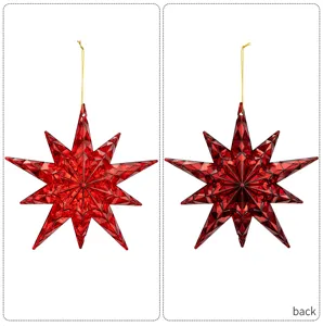 Red acrylic Christmas star ornament detail view showing front and back crystal structure.