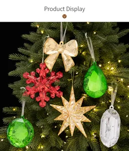 Christmas acrylic hanging ornaments set, multi-shape faceted pendant for tree decor