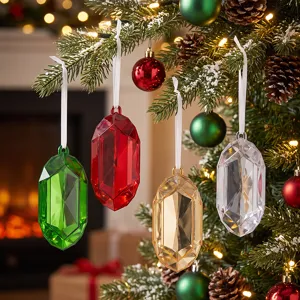 Christmas acrylic diamond hanging ornaments for tree holiday home window party decoration.