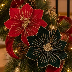 Christmas glitter fabric artificial flower branch holiday home party tree window decor detail