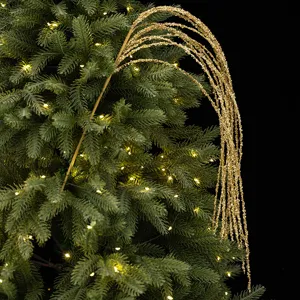 Branche florale de Noel a paillettes dorees ornement suspendu pour arbre de fete deco.