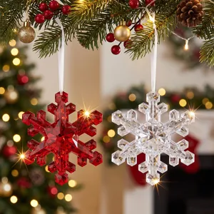 Exquisite acrylic crystal snowflake hanging ornaments for Christmas tree and holiday home decor.