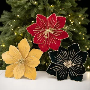 Christmas glitter artificial flower branch holiday home party tree window decoration.